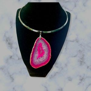 Peach onyx agate pendant necklace.